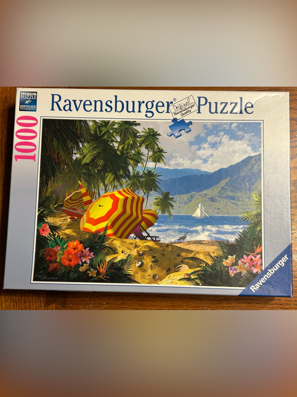 Ravensburger Beach Scene Puzzle with Red & Yellow Striped Umbrellas